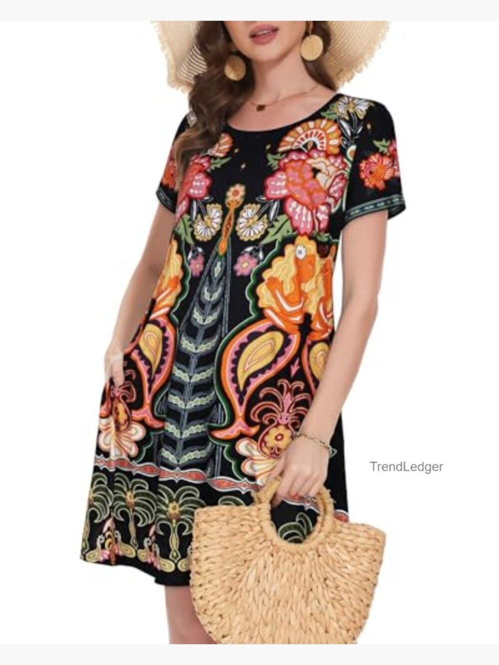 Casual Floral Sundress with Pockets Short Sleeve Beach Cover Up - Picture 2 of 7